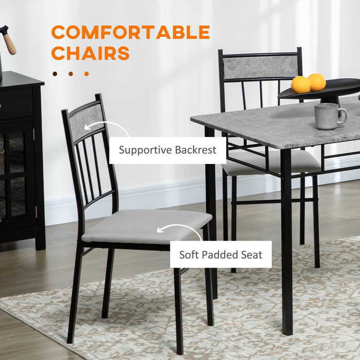 Modern Marble Effect Dining Set - 5-Piece Table and Padded Chairs with Metal Frame - Ideal for Contemporary Home Dining Room