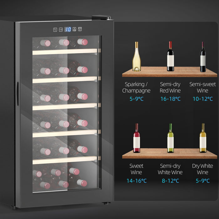HOMCOM 41 Bottle Wine Fridge, 91 Litre Capacity, 45cm Wine Cooler Fridge with Glass Door, LED Light, Digital Touch Screen, Temperature Control, Freestanding Wine Refrigerator, Black
