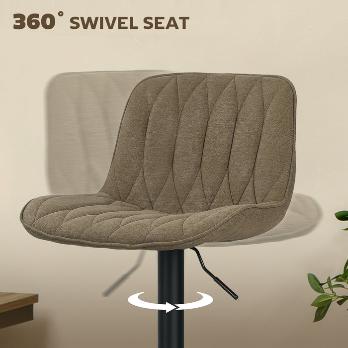 HOMCOM Set of Two Linen-Look Bar Stools - Brown