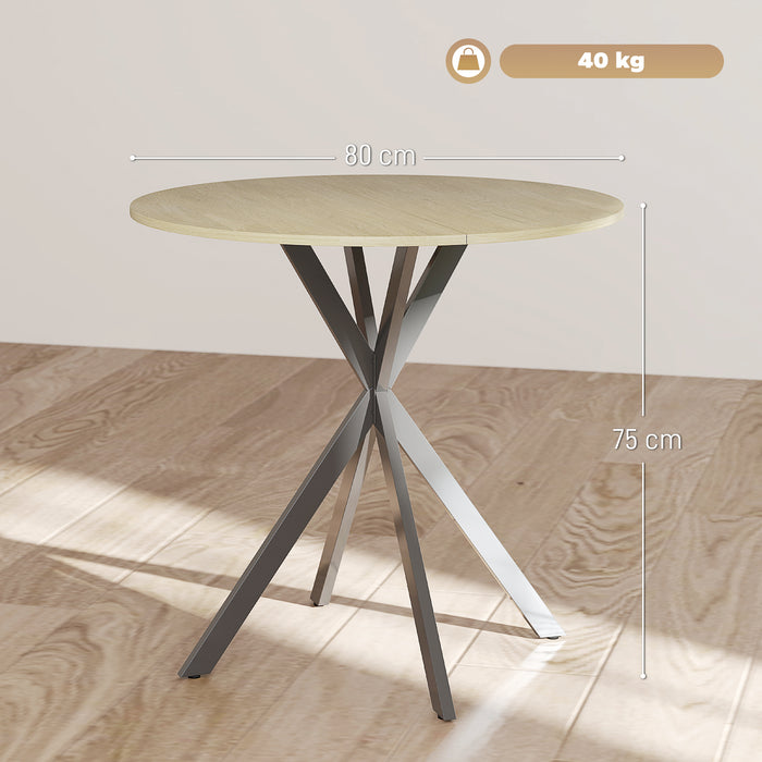 HOMCOM 80cm Industrial Round Dining Table - Oak