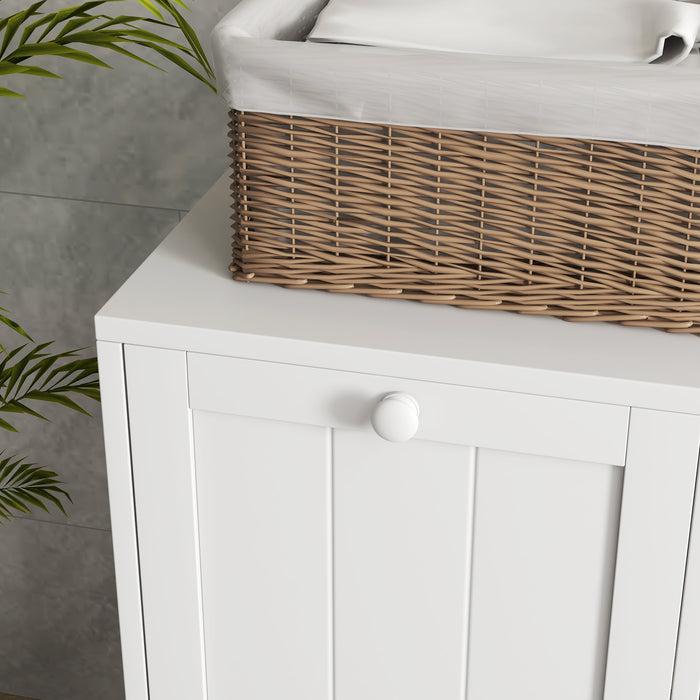 Aosom Tilt-Out Laundry Cabinet - Contemporary 2-Compartment Bathroom Organizer, White - Space-Saving Solution for Washroom Storage Needs
