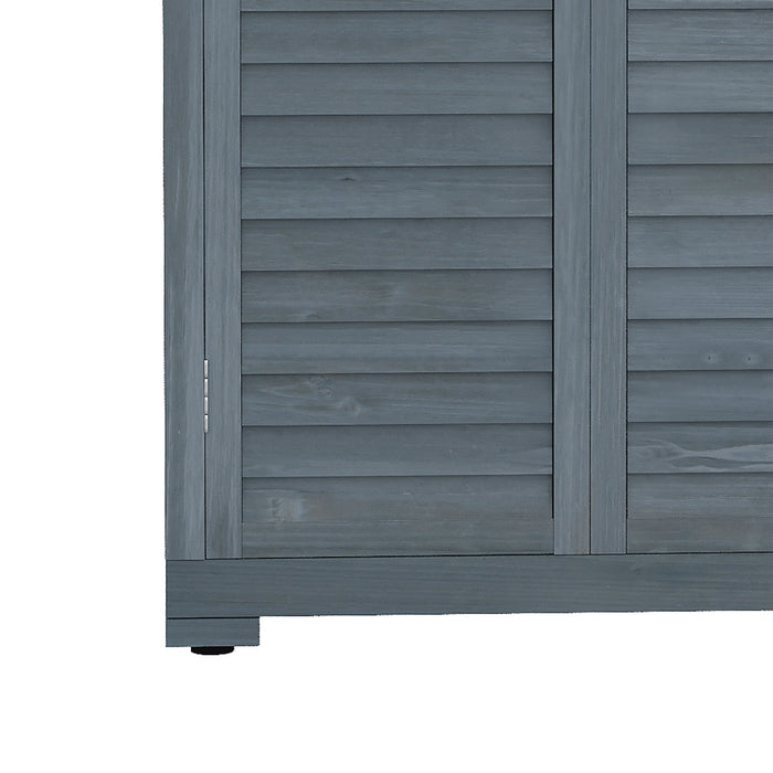 Outsunny Wooden Small Shed, Garden Storage Shed with 3 Shelves, Asphalt Roof and Shutter Doors, Grey