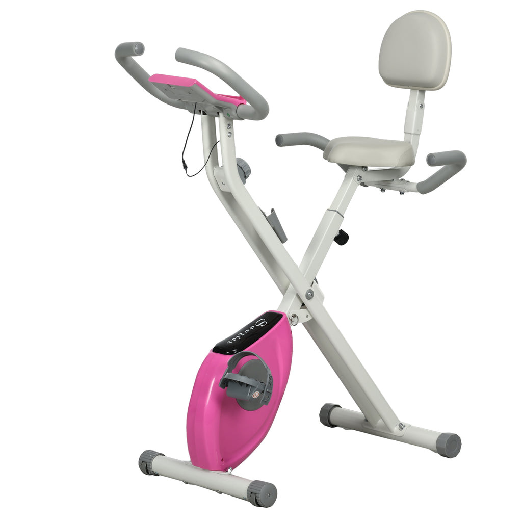 Indoor Folding Exercise Bike with 8-Level Magnetic Resistance - Upright Fitness Cycle with Backrest and Tablet Holder, 5 Adjustable Seat Heights - Ideal for Home Cardio Workout and Training