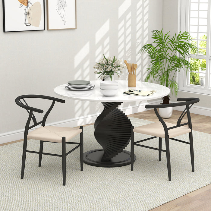 HOMCOM Set of Two Weave Dining Chairs with Y-Shaped Backrest Hemp Seat - Black/Beige