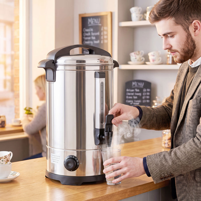 HOMCOM 13L Catering Urn, 2500W Stainless Steel Hot Water Boiler Dispenser with Thermostat, Keep Warm Function and Easy Pour Tap