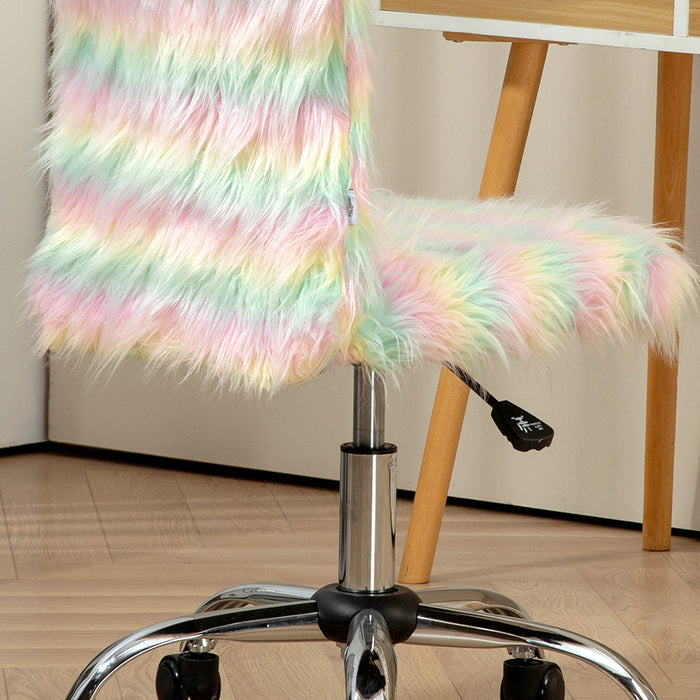 HOMCOM Armless Computer Desk Chair, Fluffy Fabric Swivel Office Chair, Makeup Vanity Chair with Height Adjustable, Wheels, for Home Study Bedroom, Unicorn Tone | Aosom UK