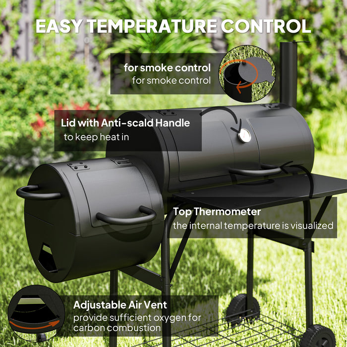 Outsunny Barbecue Grill Portable Outdoor Charcoal BBQ Grill with Offset Smoker 109 x 60 x 120 cm Black