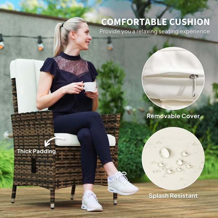 Outsunny Rattan Garden Recliner Chair, Wicker Reclining Armchair with Adjustable Backrest and Cushion, Outdoor Lounge Sun Lounger with Armrests for Patio Balcony Porch, Cream White