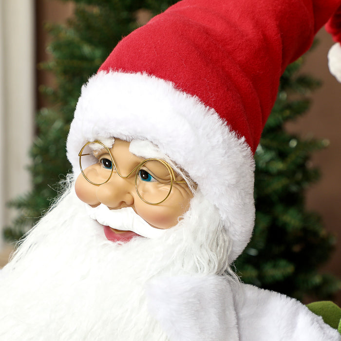 HOMCOM Life Size Santa Claus Christmas Decoration, Voice-Activated with Twinkling LED Lights, Red