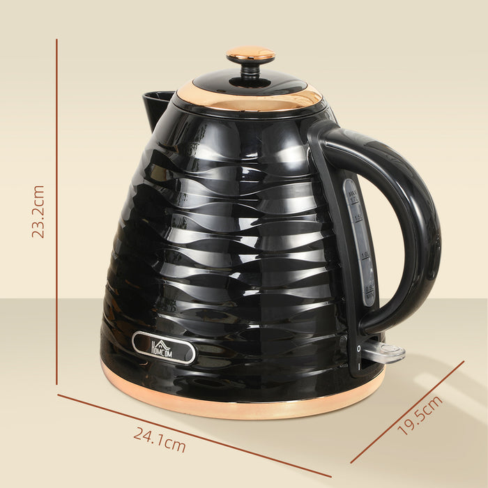 HOMCOM Electric Kettle, 1.7L, Fast Boil, 3kW Water Kettle with Removable Washable Anti-scale Filter, Auto Shut-off, 360° Swivel, BPA Free, Black Water Ripple Texture