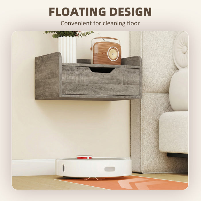 HOMCOM Floating Nightstands Set of 2, Wall Mounted Bedside Table with Drawer for Bedroom, Grey Wood Effect