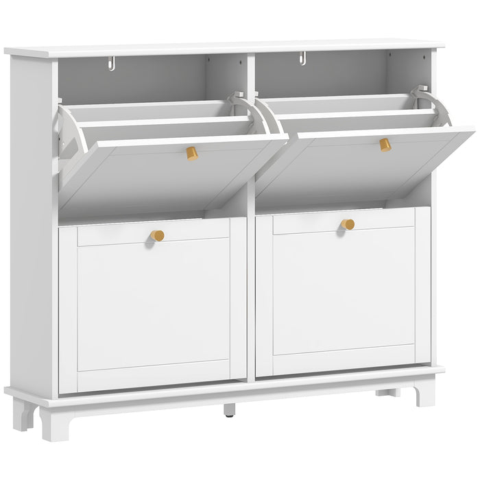 HOMCOM Narrow Shoe Storage Cabinet, Slim Shoe Cabinet with 4 Flip Drawers, Adjustable Shelves for 16 Pairs of Shoes, White
