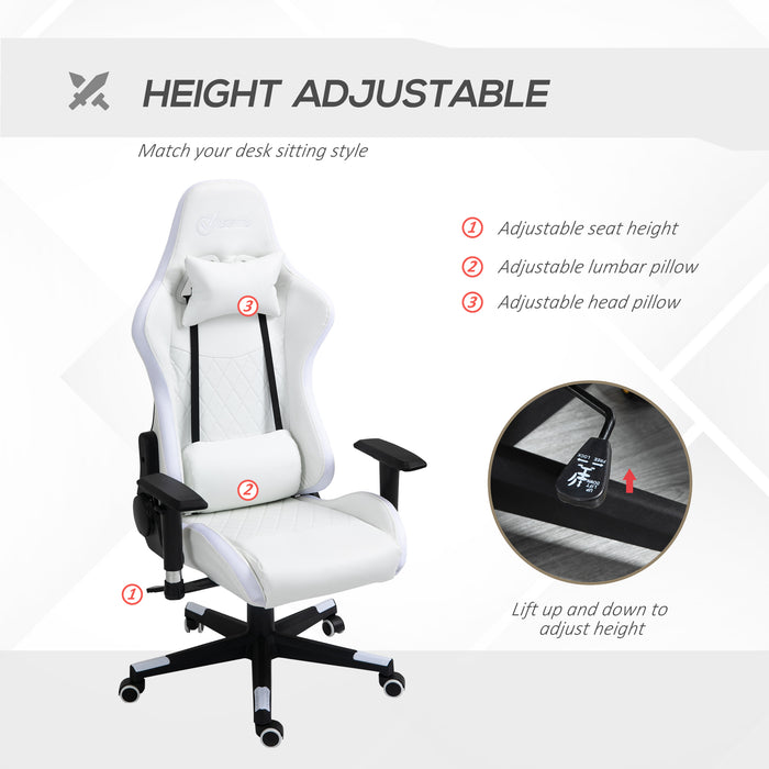 Ergonomic Racing Gaming Chair with RGB LED Illumination - 2D Adjustable Armrests, Lumbar Support, Swivel & Height Functions - Ideal for Home Office & Gamers