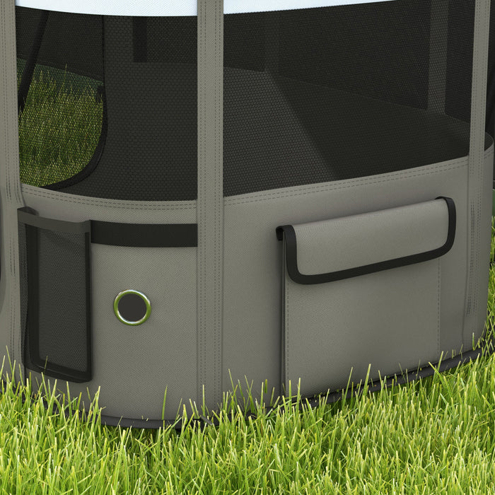 Foldable Canine Playpen - Indoor/Outdoor Portable Pet Enclosure with Carrying Case - Ideal for Puppy Play and Training, Grey