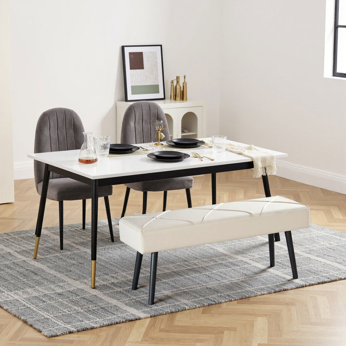 HOMCOM Upholstered Hallway Bench, End of Bed Bench with X-Shape Design and Steel Legs, Cream