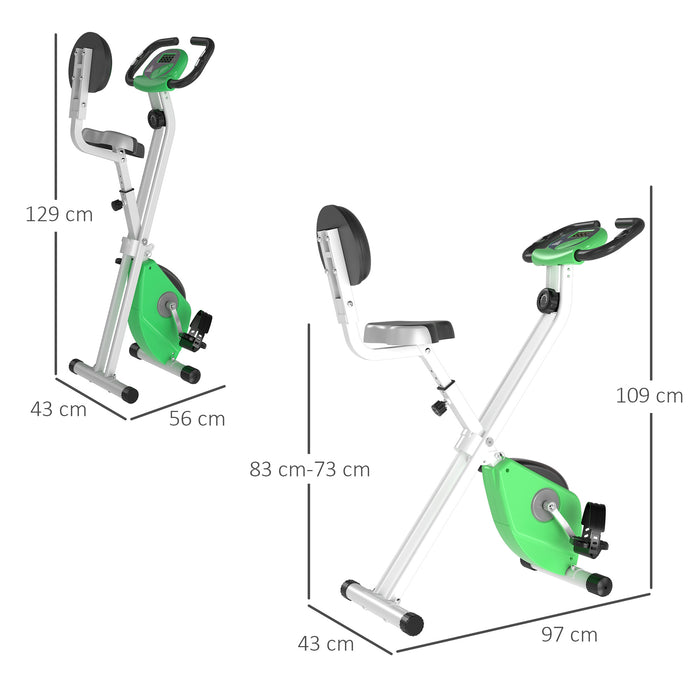 HOMCOM Folding Exercise Bike, Fitness Bicycle Indoor Trainer, Quiet 8-Level Magnetic Resistance, with LCD Monitor, Pulse Sensor and Wheels for Sport Maison and Cardio Training, Green