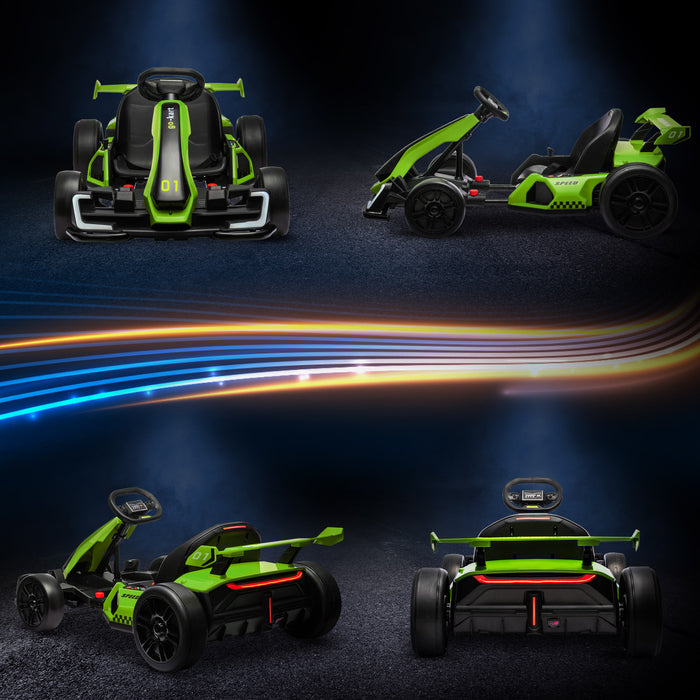 Kids' 24V Electric Green Go Kart - Adjustable Seat, Suitable for Ages 6-12 - Ideal Outdoor Racing Toy for Young Drivers