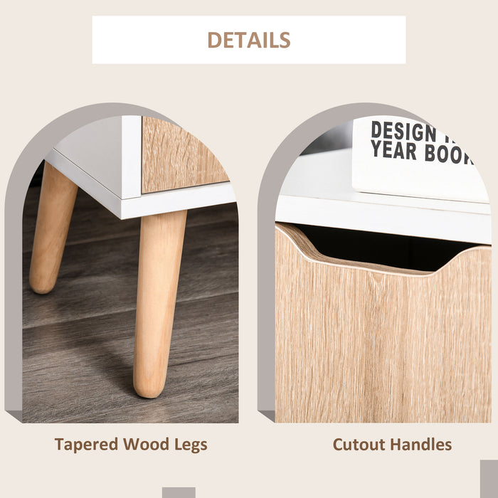 HOMCOM Bedroom Furniture Set, Wardrobe with Hanging Rod, Side Cabinet with wood legs , Bedside Table with Drawer, Nature Wood Finish and White | Aosom UK