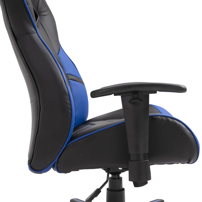 Ergonomic PU Leather Gaming Chair with Blue Accents - Adjustable Swivel Armchair, 5-Wheel Base, Height Control - Ideal for Gamers and Home Office Comfort