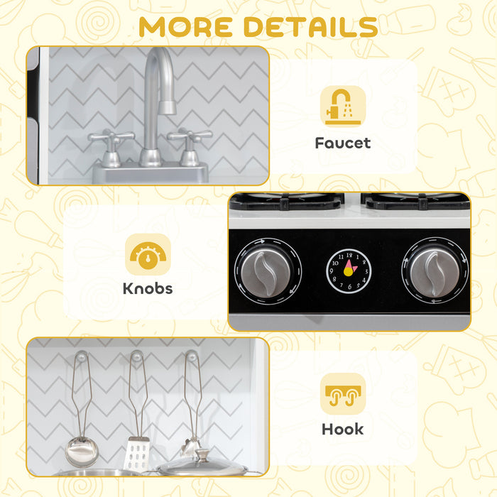 AIYAPLAY Kids Play Kitchen with Sound, Ice/Coffee Maker, Utensils, Microwave, Stainless Steel Utensils, for 3-6 Years