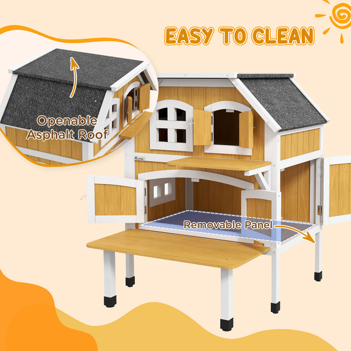 2-Tier Wooden Outdoor Cat Shelter with Asphalt Roof and Escape Doors - Spacious Feline Haven with Terrace - Ideal for 1-2 Cats or Small Feral Cat Communities