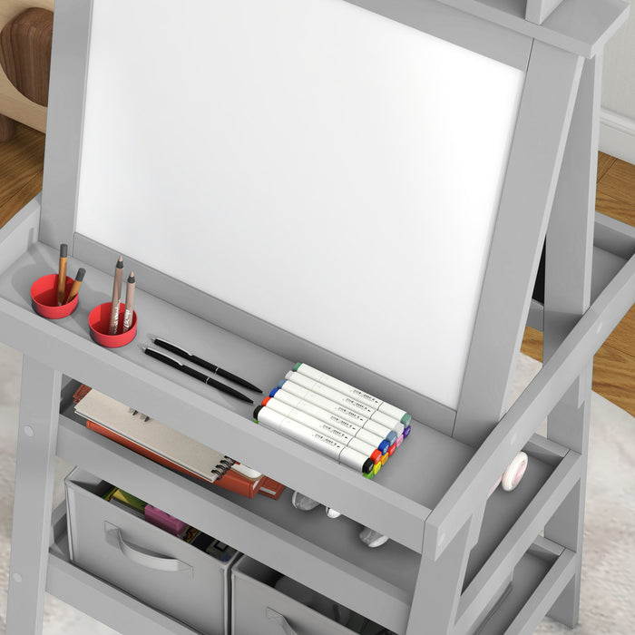 Aosom 3-in-1 Kids Easel - Double-Sided Magnetic Whiteboard & Chalkboard, Paper Roll, Storage Baskets - Creative Learning Tool for Children