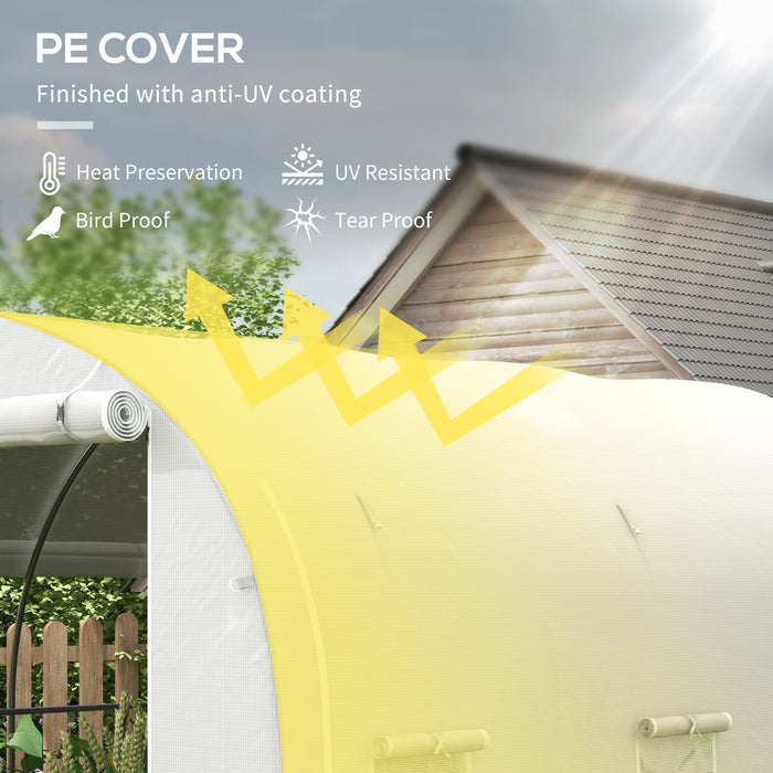 Outsunny 296 x 196cm Steel Frame Polytunnel Greenhouse - White | Aosom UK