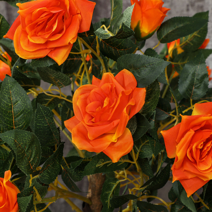 Outsunny Set of 2 Artificial Plants White Rose Floral in Pot, Fake Plants for Home Indoor Outdoor Decor, 90cm, Orange