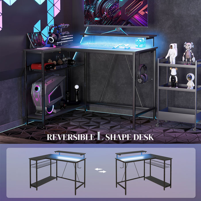 HOMCOM Reversible 'L' LED Light Gaming/Work Desk - Black | Aosom UK