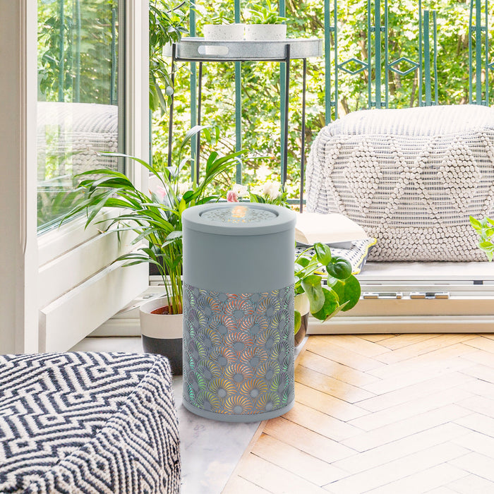 Outsunny 30 cm Tall Garden Waterfall Fountain with LED Lights and Pump, Garden Water Feature Water Fountain with Adjustable Flow and Cut-out Design for Indoor and Outdoor Decor, Light Grey