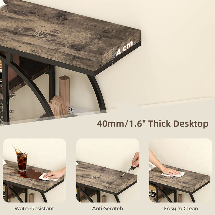 HOMCOM Industrial Console Table with Storage Shelves - Rustic Brown