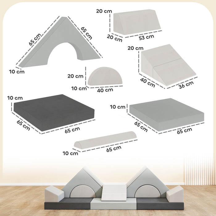 AIYAPLAY Kids Play Sofa, 12 Pieces Foam Modular Soft Play Set for Playroom, Children Convertible Sofa for Boys and Girls, Grey