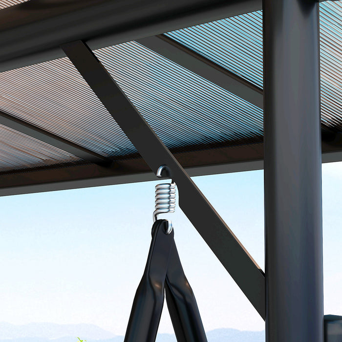 Outsunny 3 Seater Garden Swing Seat Bed with UPF30+ Adjustable Canopy, Convertible Swing Chair with Cushion, Outdoor Hammock Bench with Cup Trays for Balcony Patio, Black