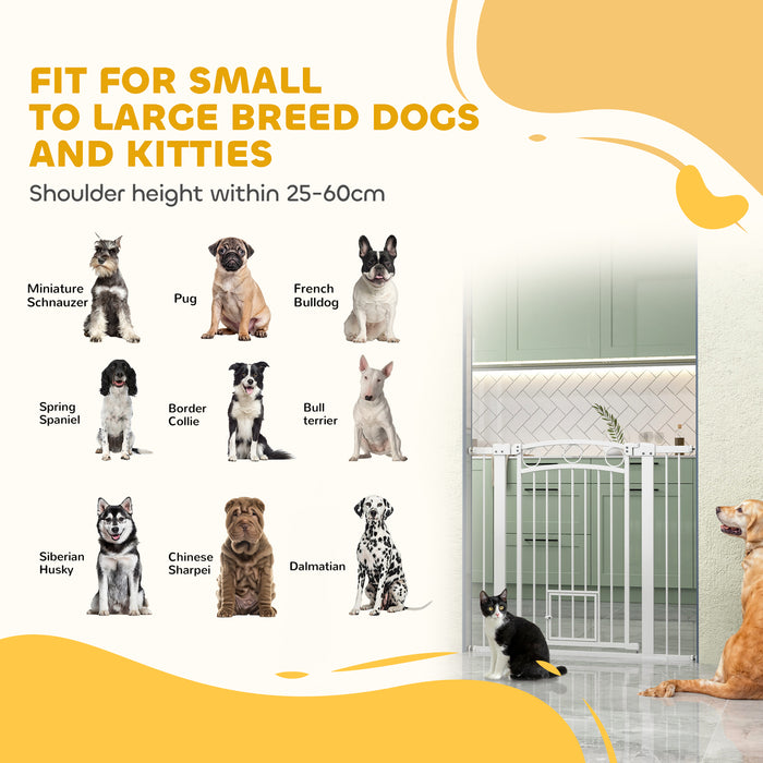 PawHut 96cm Tall Dog Gate with Cat Door, 7cm and 14cm Extensions, for Stairs & Doorways, 76-104cm Width