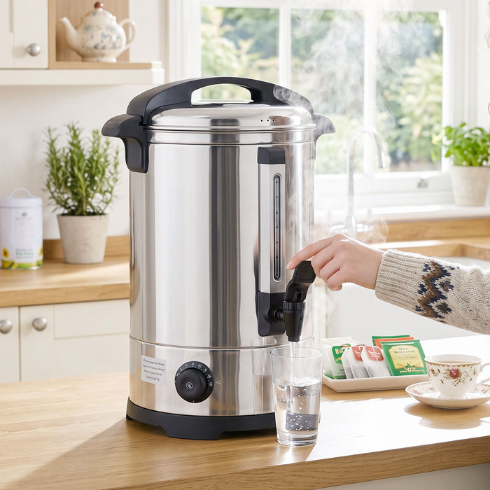 HOMCOM 6.5L Catering Urn, 1500W Stainless Steel Hot Water Boiler Dispenser with Thermostat, Keep Warm Function & Easy Pour Tap