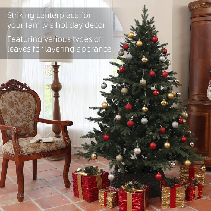 HOMCOM 6ft Artificial Spurce Christmas Tree with 1696 Branch Tips and Foldable Steel Base, Realistic Hinged Tree, Holiday Décor for Home Office, Green