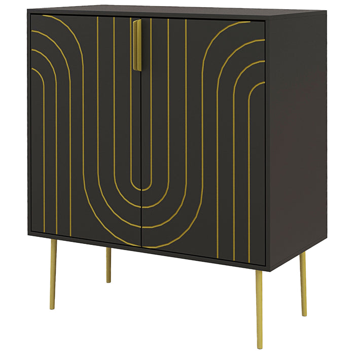 Art Deco-Inspired Sideboard with Adjustable Shelving - Sleek Black Finish with Gold Tone Accents - Elegant Storage Solution for Contemporary Homes