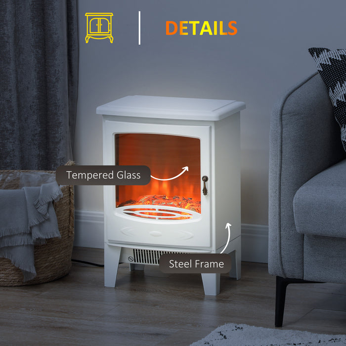 HOMCOM Tempered Glass Casing Electric Fireplace, Freestanding Electric Fire with Realistic Flame Effect, Electric Log Burner with Overheat Protection, 950w/ 1850W, White | Aosom UK