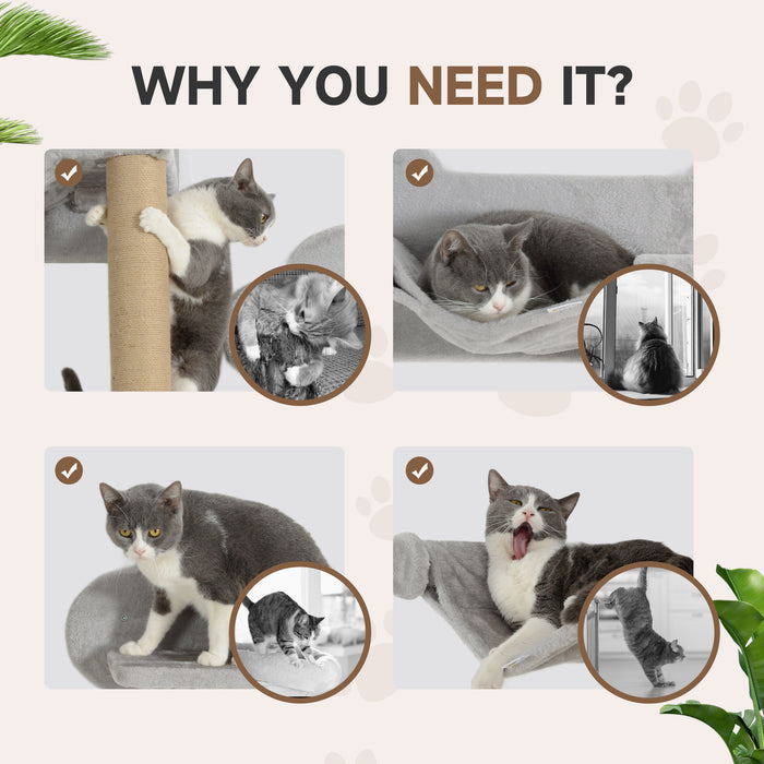 PawHut 4 Piece Cat Shelves w/ Scratching Post, Steps, Jumping Platform, Ladder, Toy Balls, for Indoor Cats, Light Grey | Aosom UK