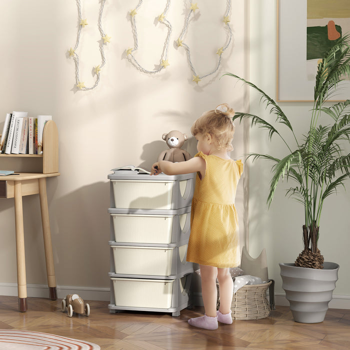 HOMCOM Four-Tier Kids Storage Boxes, with Four Drawers - White