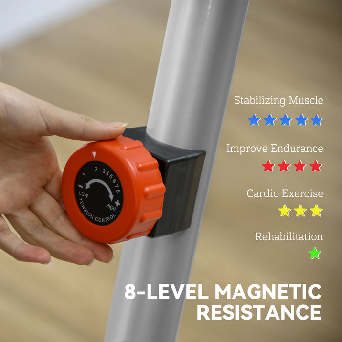 SPORTNOW Quiet Exercise Bike Stationary Bike with 8-Level Magnetic Resistance, Heart-Rate Sensor and Wheels, Grey | Aosom UK