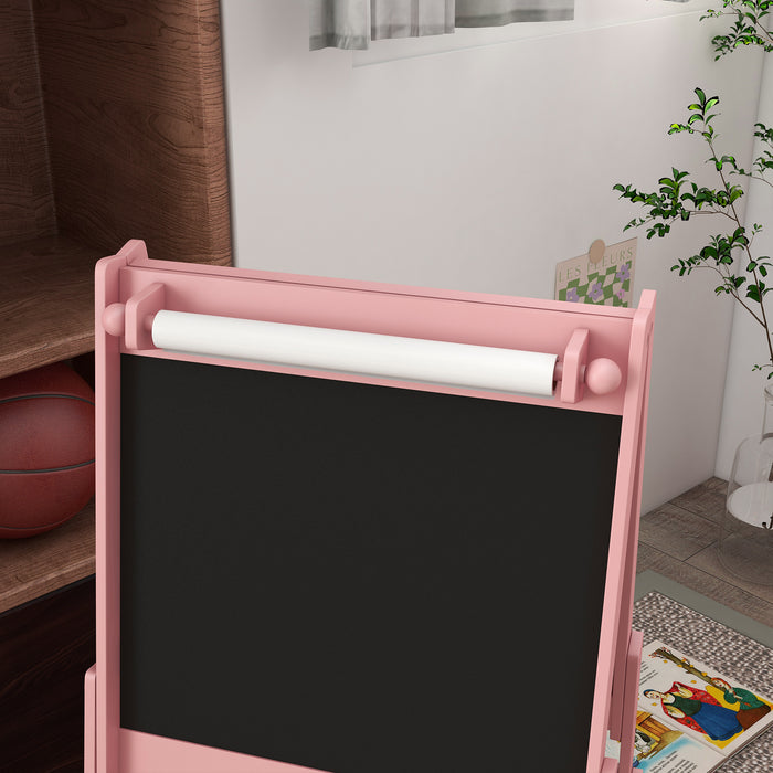 Kids 3-in-1 Easel with Paper Roll - Art Station with Storage for Creative Play - Ideal for Young Artists, Pink