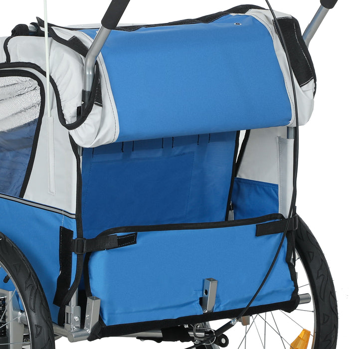 HOMCOM 2 Seat Bike Trailer with 5 Point Harness, Baby Bike Stroller with Safety Flag, Reflectors, for 18+ Months, Blue