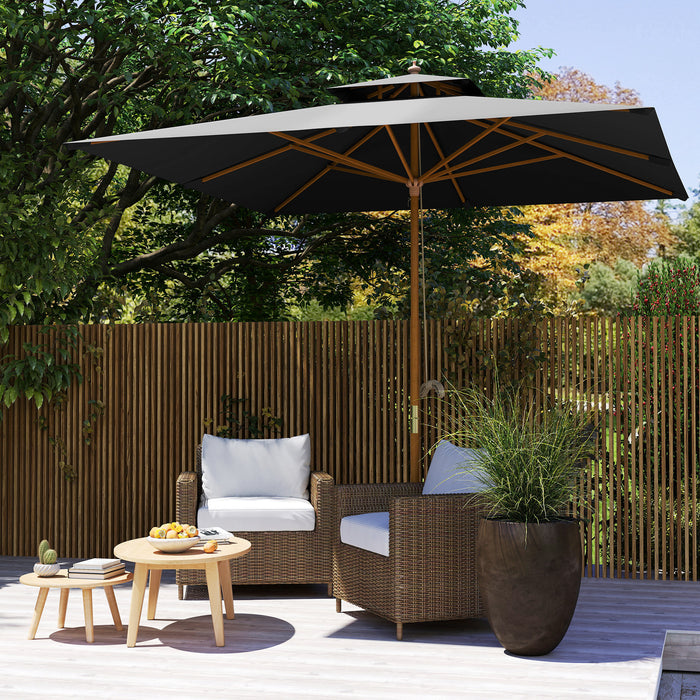 Outsunny 3x3(m) Garden Sun Umbrella with Double Tier - Black