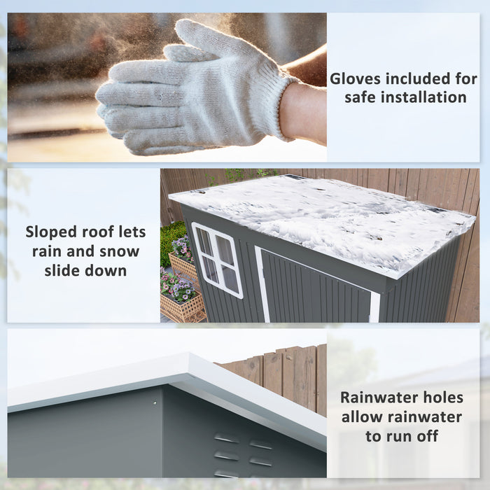 Outsunny 8.5 x 6ft Storage Shed Galvanised Steel Garden Shed, Metal Shed with Foundation Kit, Window, Lockable Wide Doors and Air Vents for Outdoor Patio, Dark Grey