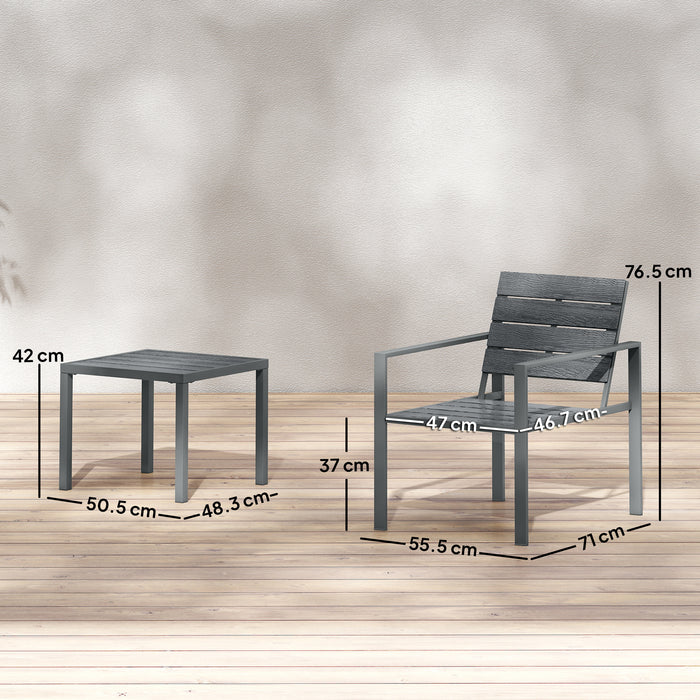 Outsunny 3 Pieces Garden Bistro Set for 2, Outdoor Bistro Table and Chairs with Metal Frame, Plastic Patio Furniture Set