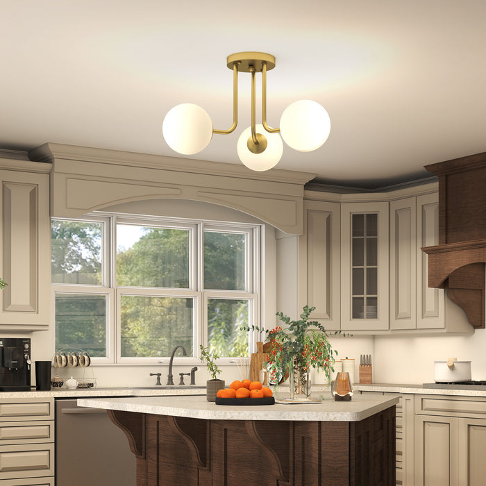 HOMCOM LED Ceiling Light with Globe Shades, Modern 3-Light Ceiling Light with G9 Sockets for Living Room, Bedroom, Dining Room, Bulbs Not Included, Gold Tone