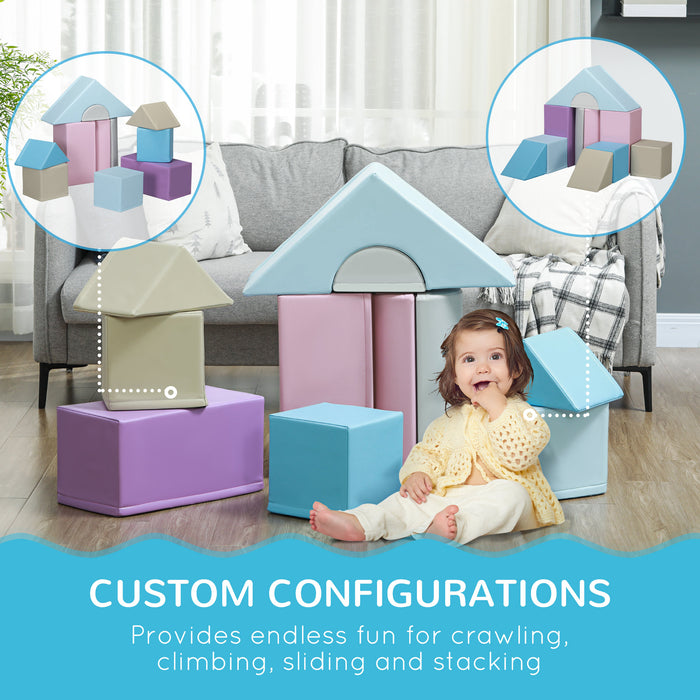 HOMCOM 11 Piece Soft Play Equipment for Toddlers, Soft Play Set Kids Foam Blocks Toys for Climb and Crawl, Blue