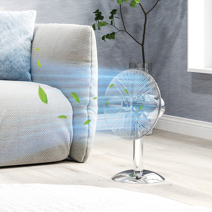 HOMCOM Three-Speed Oscillating Desk Fan - Silver-Tone