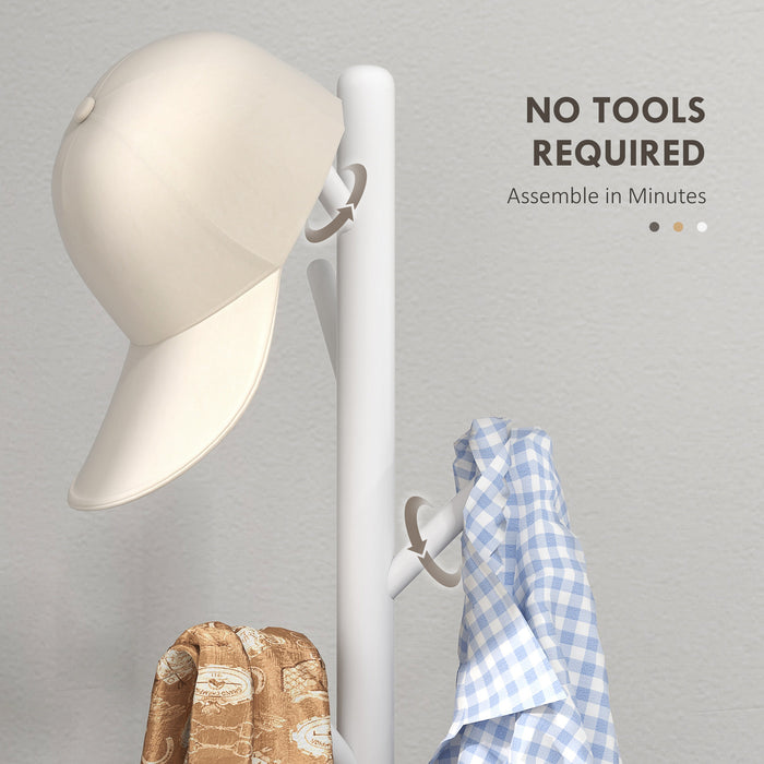 White Wooden Coat Stand with 8 Hooks - Elegant & Durable Clothes Hanger - Ideal for Home or Office Use